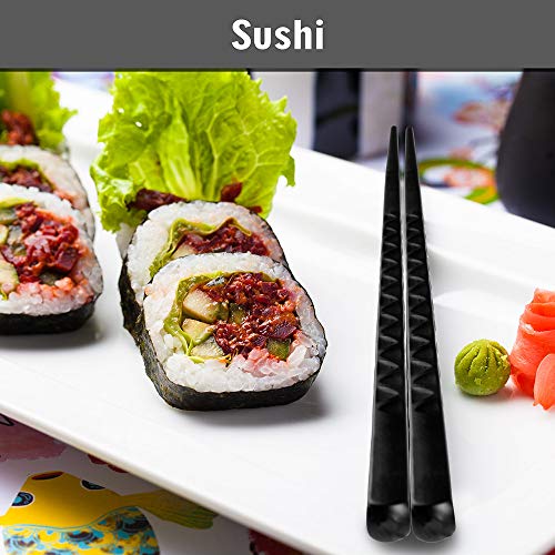 BLESWIN 5 Pairs Fiberglass Chopsticks, Reusable Chop Sticks Dishwasher Safe Japanese Chinese Style, Chopsticks Set 9.5 Inches Anti-Slip Textured Tip with Box, Easy Grip for Sushi Noodles Ramen Salad