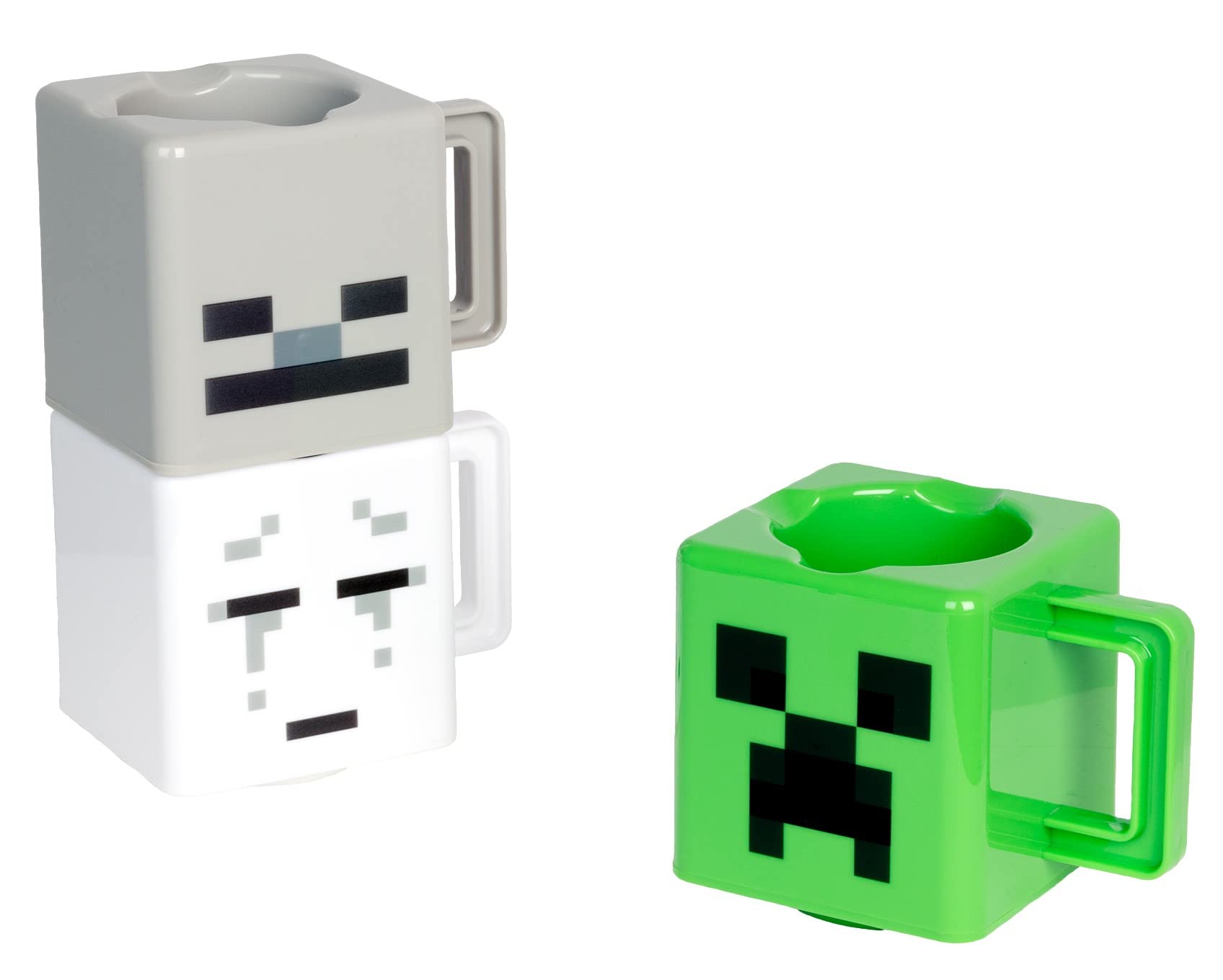 Minecraft Stacking Coffee Mugs, Set of 3, Creeper Skeleton and Ghost Cup Designs, Gift for Minecraft Gamers and Kids, 250 ml Capacity
