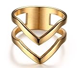Mealguet Fashion Gold Plated Stainless Steel Double Chevron V Shape Knuckle Midi Ring for Women