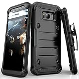 Samsung Galaxy S8 Case, E LV Belt Swivel Clip / Kickstand - Dual Layer Armor Holster Defender Full Body Protective Case Cover for Samsung Galaxy S8 - [BLACK/BLACK]