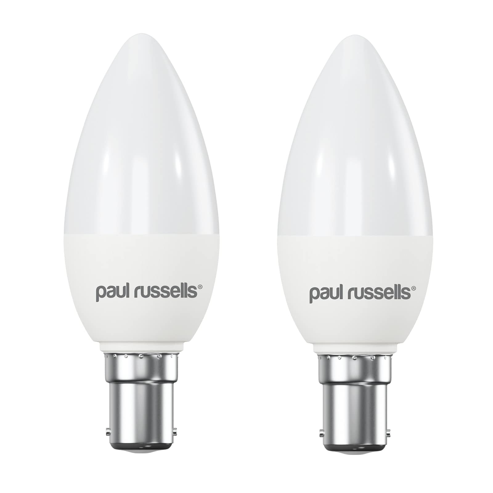 paul russells LED Light Small Bayonet Cap B15, 40watt Equivalent, 4.9W 470LM LED Bulbs, 6500K Bright Daylight, Frosted C35 SBC Candle Energy Saving Non-Dimmable Chandelier Lightbulbs, Pack of 2