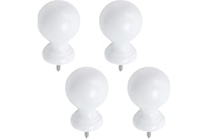 T Tulead White Finials for Curtain Rods, Wooden Curtain Rod Finial Screw-on End Caps Drapery Finial Pack of 4