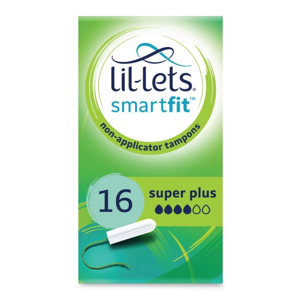 Lil-Lets Non-Applicator Super Plus Tampons, 16 Count (Pack of 1), For Heavy Flow, 4 Droplets, Plant-Based, SmartFit™ Non-App Tampon