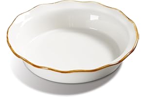 ONEMORE Pie Pan, 9 inch Deep Dish Pizza Pan Oven Safe Ceramic Pie Plate for Baking, Chicken Pot Pies, Quiches & Tarts, White Rustic Pie Dish for Perfect Crusts Large Baking Dish with Ruffled Edge
