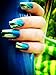 Ecbasket 24 Pcs Full Cover Metallic Green Changing Colors Pre-designed Nail Art Tips + 1 Pcs 20 Counts Nail Adhesive Stickers for Free ,Gift for Thanksgiving Day