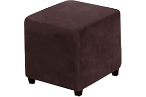 LEXFORT Velvet Ottoman Covers Slipcover Square Footstool Protector Covers Storage Stool Ottoman Covers Stretch with Elastic Bottom Small Coffee