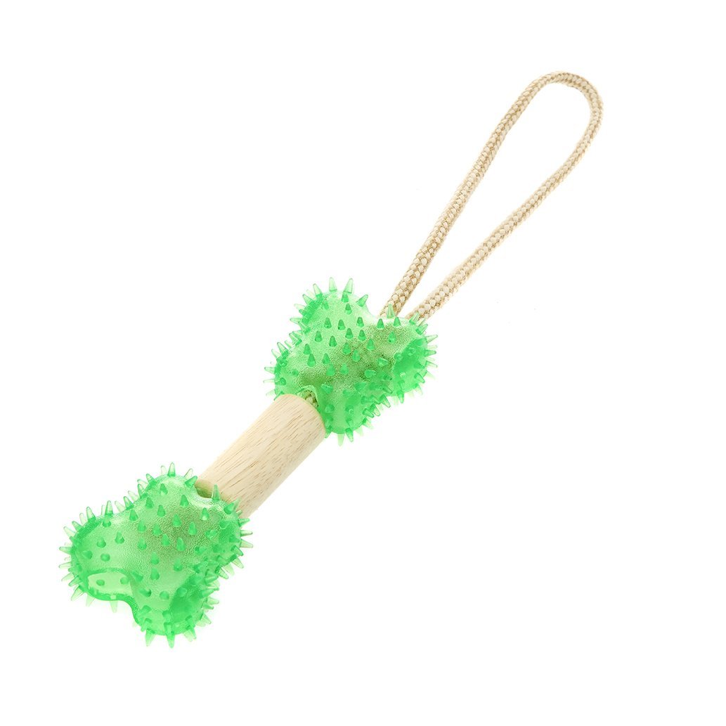 Earthy Pawz Wooden TPR Rope Tug Dental Dog Toy, Green