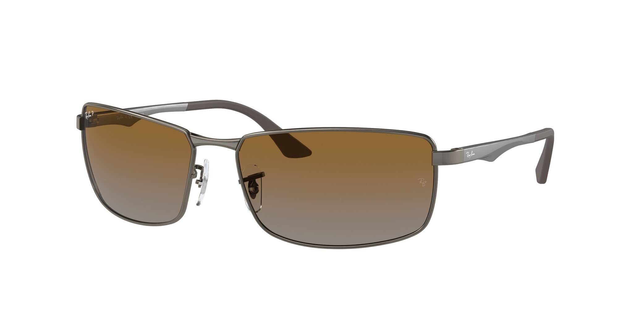 Ray-Ban Mens RB3498 Rectangular Sunglasses, Matte Gunmetal/Polarized Grey Gradient Brown, 61 mm