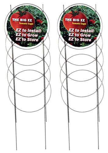 EZGrow TC-4-2 The Big EZ Heavy Duty Folding Tomato Cage & Plant Support, 2-Pack Silver