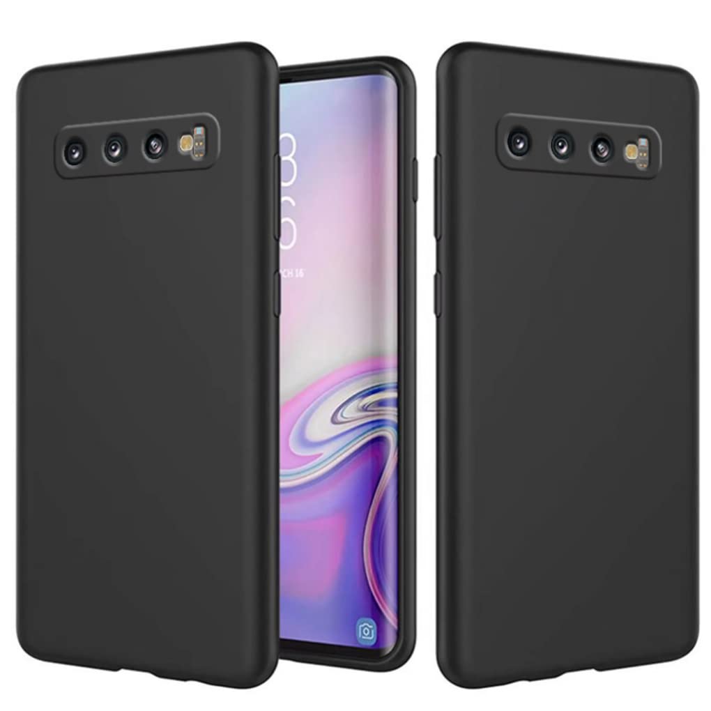 NiaCoCo Compatible with Samsung Galaxy S10 Plus Case Ultra Thin Shockproof Liquid Silicone Phone Case Soft Gel Rubber Microfiber Stripe Protector Case (Black)