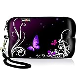 AUPET Purple Butterfly Digital Camera Case Bag Pouch Coin Purse with Strap for Sony Samsung Nikon Canon Kodak