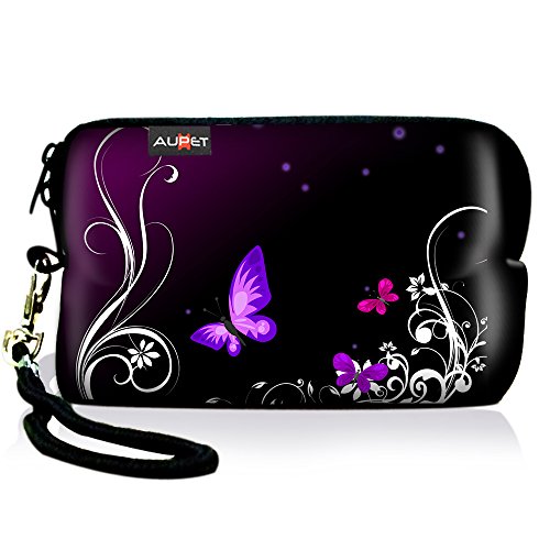 AUPET Purple Butterfly Digital Camera Case Bag Pouch Coin Purse with Strap for Sony Samsung Nikon Canon Kodak (The Best Nikon Camera 2019)