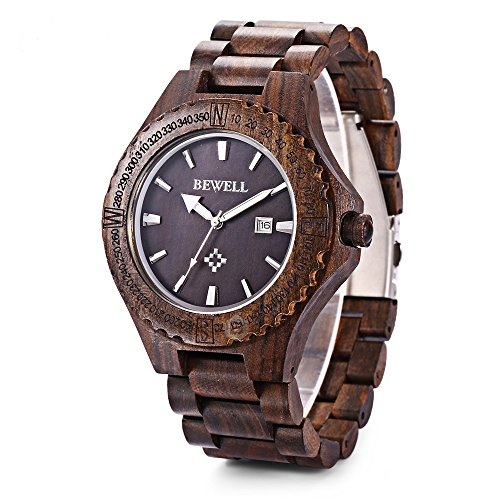 Bewell W023A Natural Wooden Watches for Men with Calendar Quartz Lightweight Wrist Watch