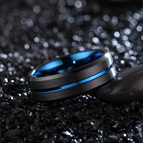Zoesky Mens 8mm Black Matte Tungsten Carbide Ring Engagement Band Blue Grooved Center Comfort Fit (8)