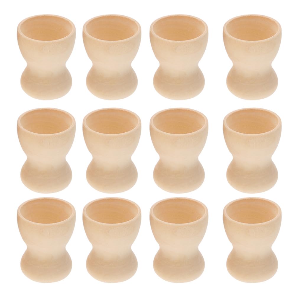 MAGICLULU 12Pcs Wooden Egg Cups Easter Egg Cup Eggs Holder Boiled Egg Holder Colorable Egg Cups Unfinished Wooden Egg Stands Mini Blank Wooden Egg Cup Holders for DIY Crafts Easter Party Supplies