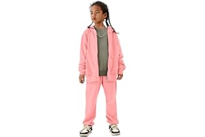 CM C&M WODRO AFUKUIA Girls Solid Jogger Set Active Zipper Long Sleeve Hoodie Sweatshirt and Sweatpants Kid Tracksuit Outfit