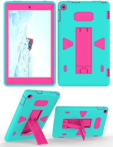 Fire HD 8 2017 Case with Rugged Protective Hard Shell and Kick Stand (Mint Green + Rose Red)
