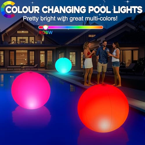 KingSom Solar Floating Pool Lights, Large Inflatable Balls Floating Pool Lights, IP68 Waterproof Solar Ball Pond Light, Colour Changing Hanging Balls Light-2PCS