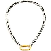 SIXAOAZZ Women Two Color Mountaineering Buckle Necklace Silver Men and Women's Personalized Cuban Paper Clip Thick Chain Necklace