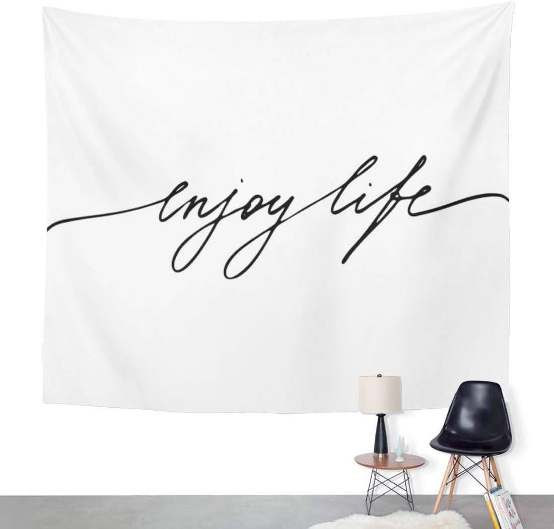 ArtSocket Tapestry Word Phrase Lettering Text Enjoy Life Black Food Home Decor Wall Art Hanging for Living Room Bedroom Dorm 60 x 80 Inches Tapestry
