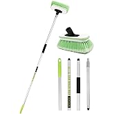 Boat Brush Telescoping Handle 4 Section Marine Scrub Extendable 20" to 62" Metal Connector Deck Auto Window Wall Floor Cleaning Heavy Duty 9.5" x 4.7"x3.5" Head Soft Bristles