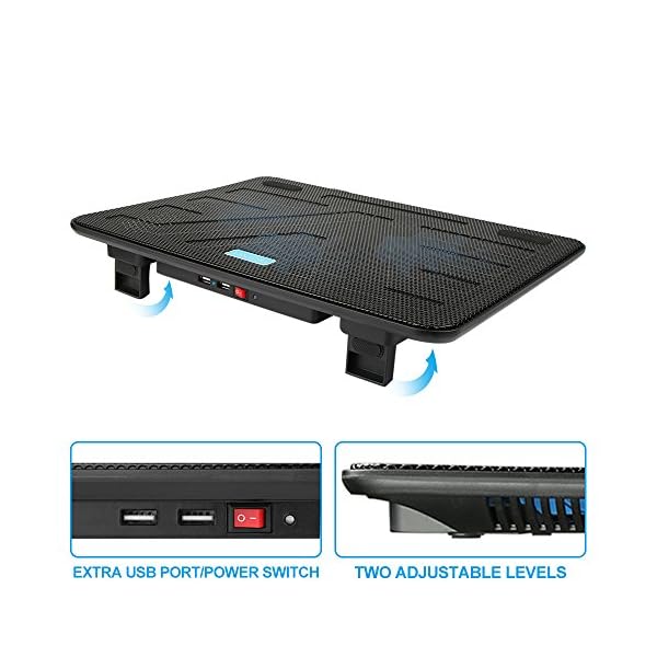 TECKNET-12-17-Quiet-Laptop-Cooler-Cooling-Pad-Stand-With-3-USB-Powered-Fans-1200-RPM-Light-Weight-Ultra-Slim-Design TECKNET Laptop Cooling Pad Adjustable Height Laptop Cooler with 3 Ultra Quiet Fans, Laptop Fan Stand for Desk/Bed/Lap…