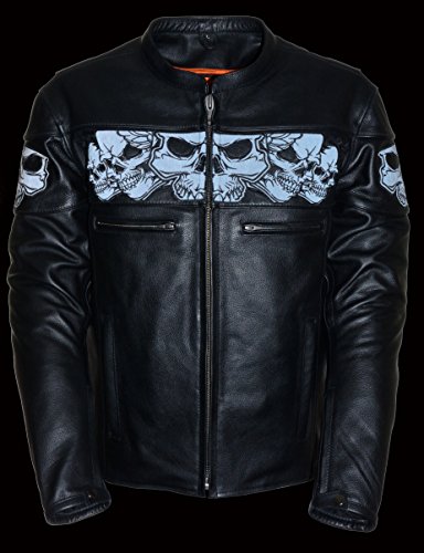 Milwaukee Leather Men's Crossover Stand Up Collar Motorcycle Jacket w/ Reflective Skulls w/ Two Inside Gun Pockets (XXX-Large)