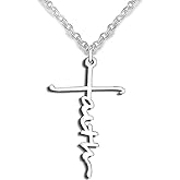 Dreuyet Faith Necklace for Women Christian Cross Faith Word Church Prayer Religious Pendant Necklace Christian Religious Jewelry Gift