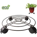 JuzxGood 12" Movable Flower Pot Pallet With Four Wheels, Plant Standing Planter Trolley Casters Rolling Tray Coaster