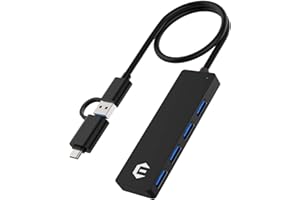 TOTU USB Hub, 4 Port USB 3.0 Hub with USB to USB C Adapter for Laptops and Other USB A/C Devices, 5Gbps Transfer Speed USB Splitter with 26cm Cable
