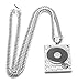 Xusamss Hip Hop DJ 18K Gold Plated Crystal Phonograph Tag Pendant Necklace with Chain