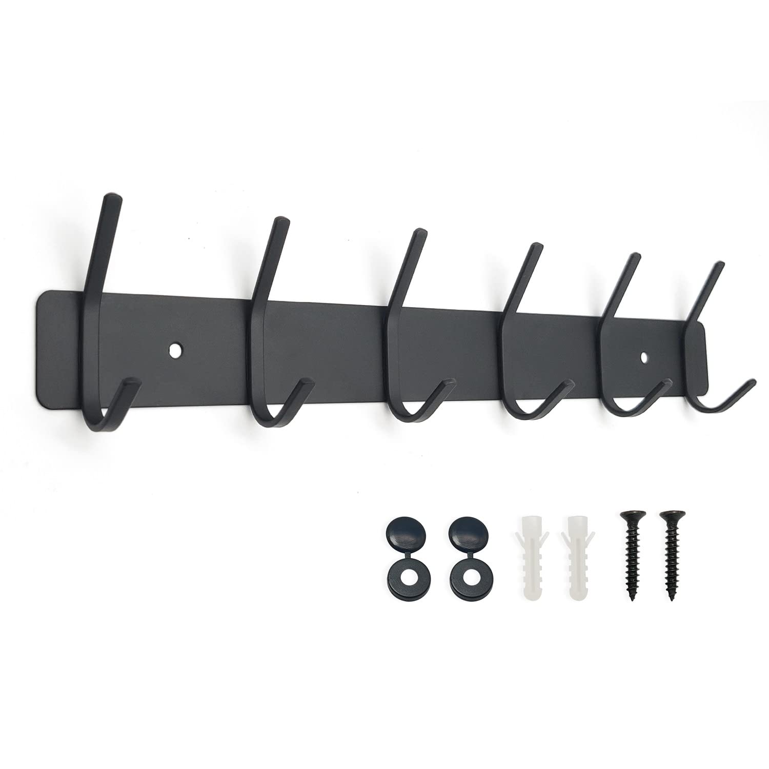 SYPEN Wall Coat Rack, Wall Coat Hooks, Metal, Stainless Steel, Hook Rack for Bedroom, Bathroom, Kitchen, Coat Hook for Clothes, Jacket Holder, Black, 6 Hooks