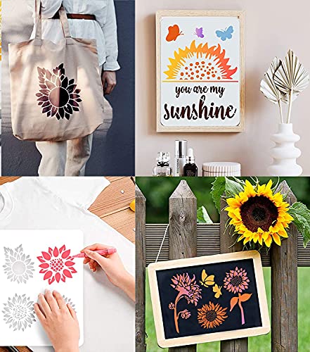 Sunflower Stencil, 11 Pcs A4 Size Reusable Butterfly Sun Flower Stencils for Painting on Wood Canvas Bee Dragonfly Stencil Kit for Drawing on Walls DIY Mylar Template, 8.4 x 11 inch