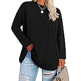 Fisoew Women's Plus Size Tops Long Sleeve Crew Neck Oversized T Shirts Loose Casual Tunics