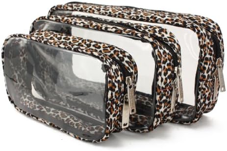 Packies by DayMakers: Clear Sided Zipper Cases for Gear, Cosmetic, and Packing, Set of 3, Water and Bug Resistant, Wide Open Zippers, Leopard Microfiber