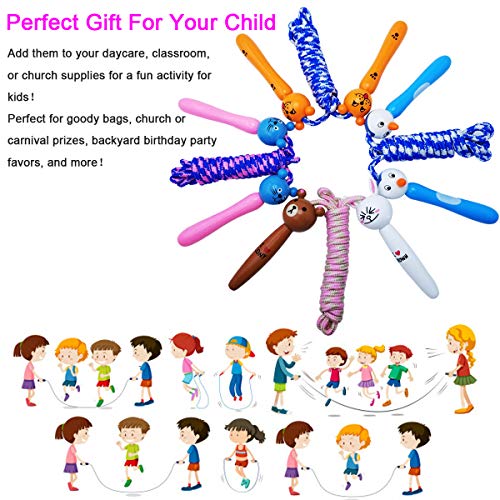 m-jump 4 pcs Lovely Animals Design Fitness Jump Ropes for Kids, Wooden Handles, Cartoon Pattern, Outdoor Fun Activity, Great Party Favor, Exercise Activity for Kids, 80 inch.4 Pack