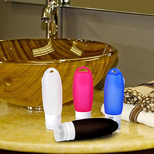 Leak Proof Travel Silicone Bottles(4Pack,3oz),Soft Squeeeze Refillable Silicone Travel Containers,Travel Accessories for Carry On Luggage - For Shampoo, Conditioner, Lotion