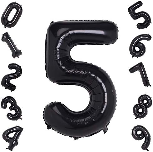 Black 5 Balloons,40 Inch Birthday Foil Balloon Party Decorations Supplies Helium Mylar Digital Balloons (Black Number 5)