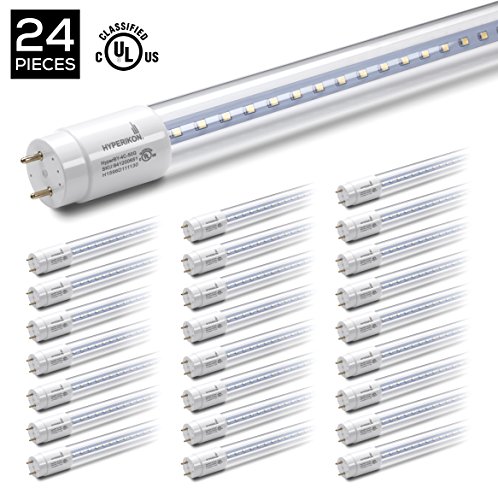 HyperSelect T8 LED Light Tube, 4FT, Single End Powered, Easy Retrofit Installation, 18W (40W equivalent), 2000 Lumens, 4000K (Daylight Glow), Clear Cover, DLC, UL (Pack of 24)