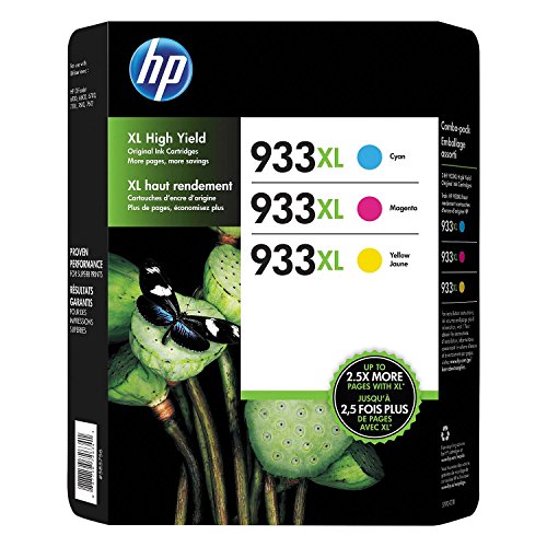 HP 933 XL Combo-Pack Ink Cartridge, Yellow/Magenta/Cyan - 3 pack (D8J65BN）