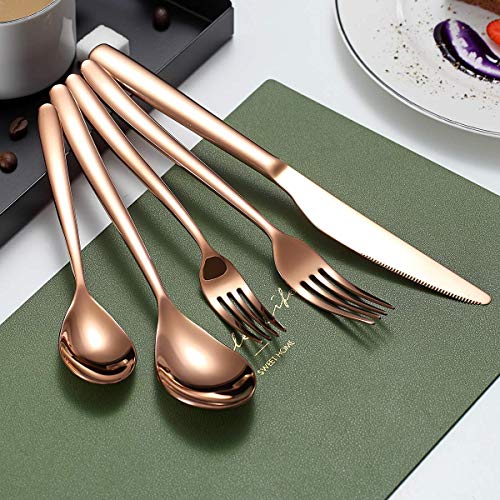 Silverware Set 20 Pieces, Stainless Steel Copper Flatware Set, Titanium