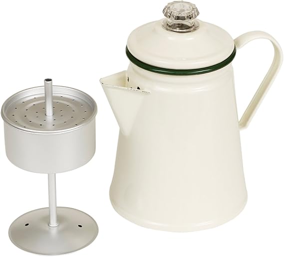 Victor Enamel Coffee Percolator with Green Rim, Steel, 20.5x14.5x22.5