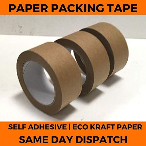 PPO - Pack of 1 Roll - Kraft Paper Packing Tape 48mm x 50m - Biodegradable and Recyclable Brown Tape Rolls for Packaging Cardboard Boxes Moving House