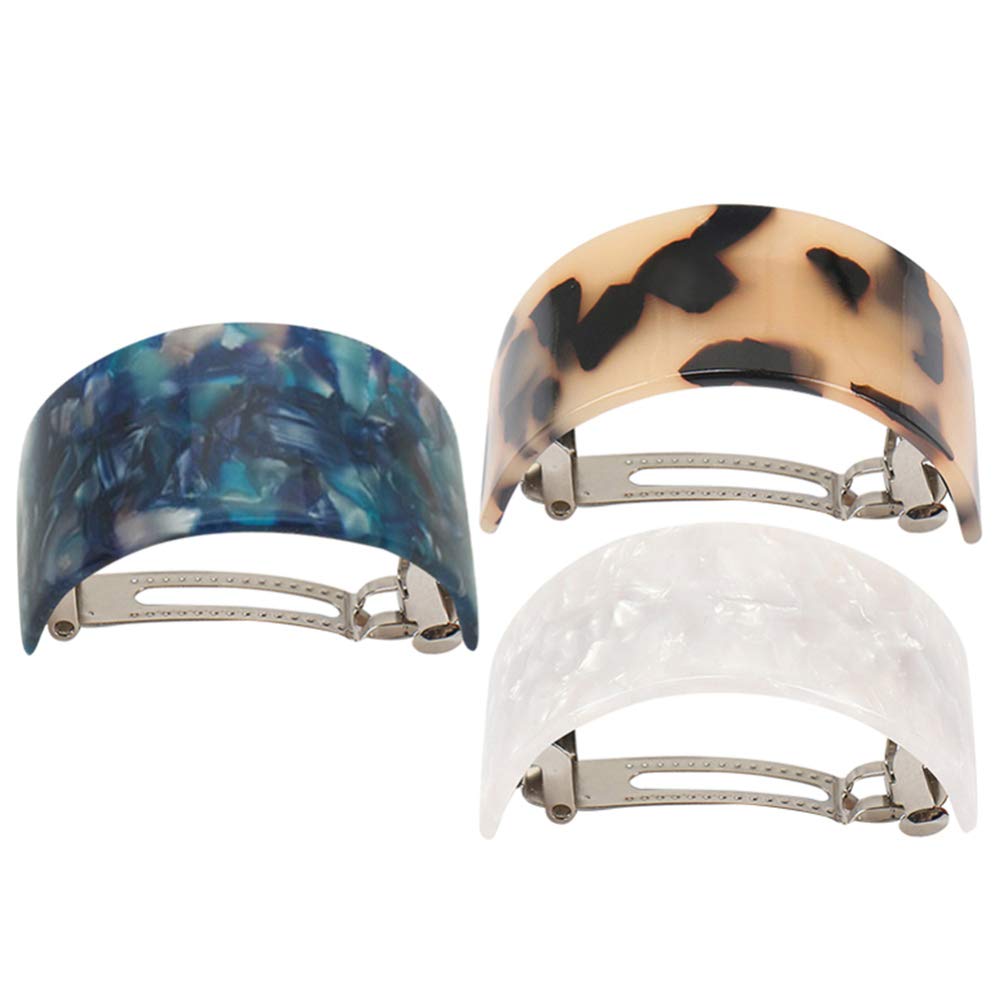 FRCOLOR French Curved Rectangle Volume Barrette Tortoise Shell Hair Clips Barrettes Automatic Clasp for Thick Hair 3pcs