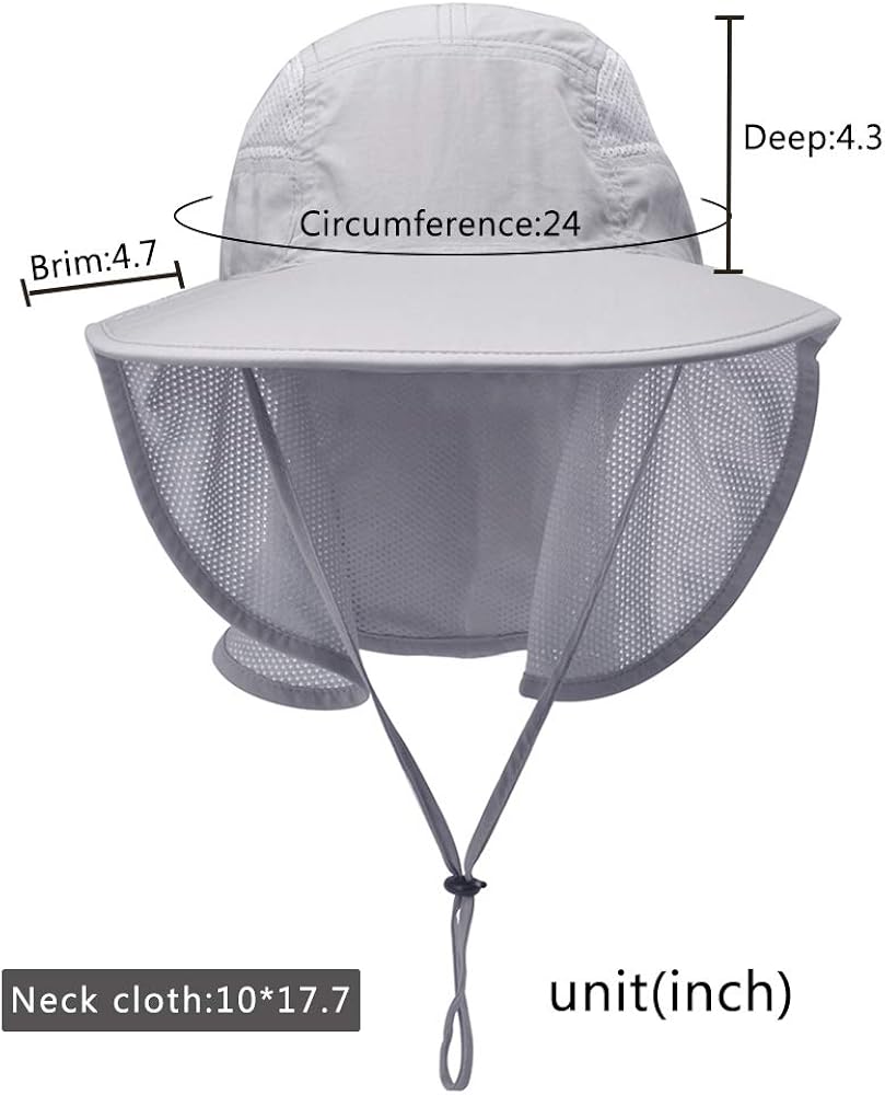 Lenikis Unisex Outdoor Activities UV Protecting Sun Hats with Neck Flap Black Grey: Clothing