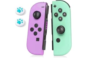 HAMGADER Switch Controller for Switch/OLED/Lite, Replacement Switch Controllers Switch Controllers Support Sports Screenshot/Wake-up/Dual Vibration/Motion Control,with Two Cute Joystick Hats,Purple Green
