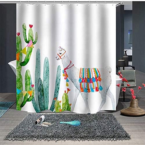 Topmail Shower Curtain White Waterproof Mould Proof Resistant Bathroom Curtain Washable Bath Curtain Polyester Fabric 3D Shower Curtains for Bathroom with 12 Hooks 180x180cm ( Alpaca)
