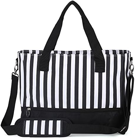 BABY SUPER Diaper Tote Bags with Changing Pad Multi Functional Handbags Moms Black and White Stripe Designer with Adjustable Shoulder Straps 5 in 1