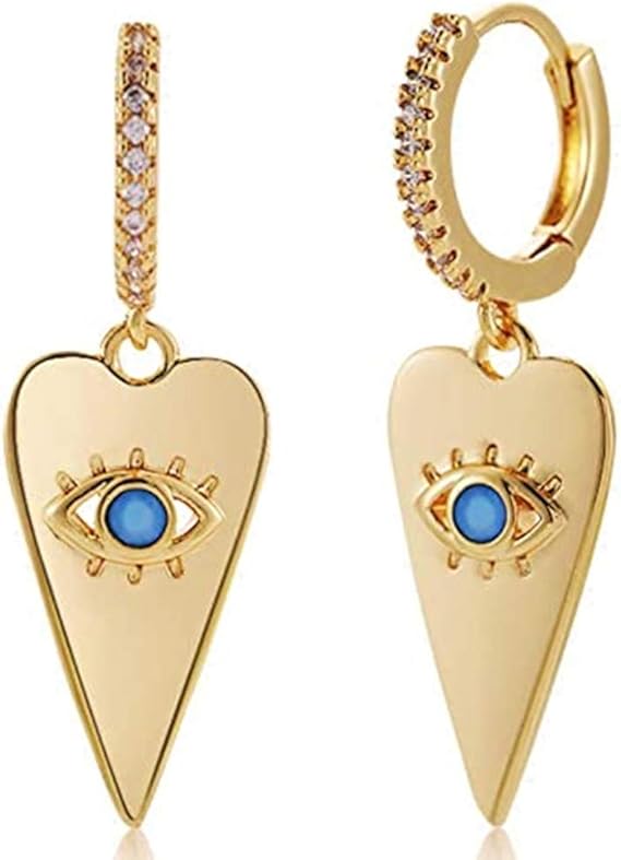 2 Pairs Small Hoop Earrings Set with Evil eye Spike Moon Star 14K Gold