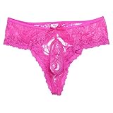 YiZYiF Men's Floral Lace Criss-Crossing Back Briefs Sissy Pouch Mooning Panties Rose X-Large(Waist 29.5-44.0